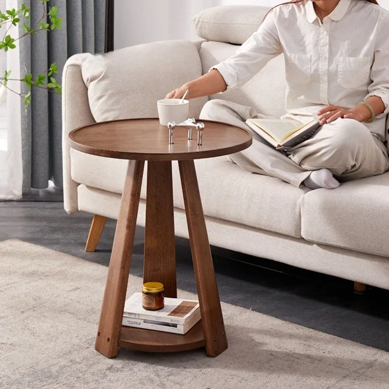 Exquisite Multi-functional Sofa side few household living room double small round table solid wood coffee table