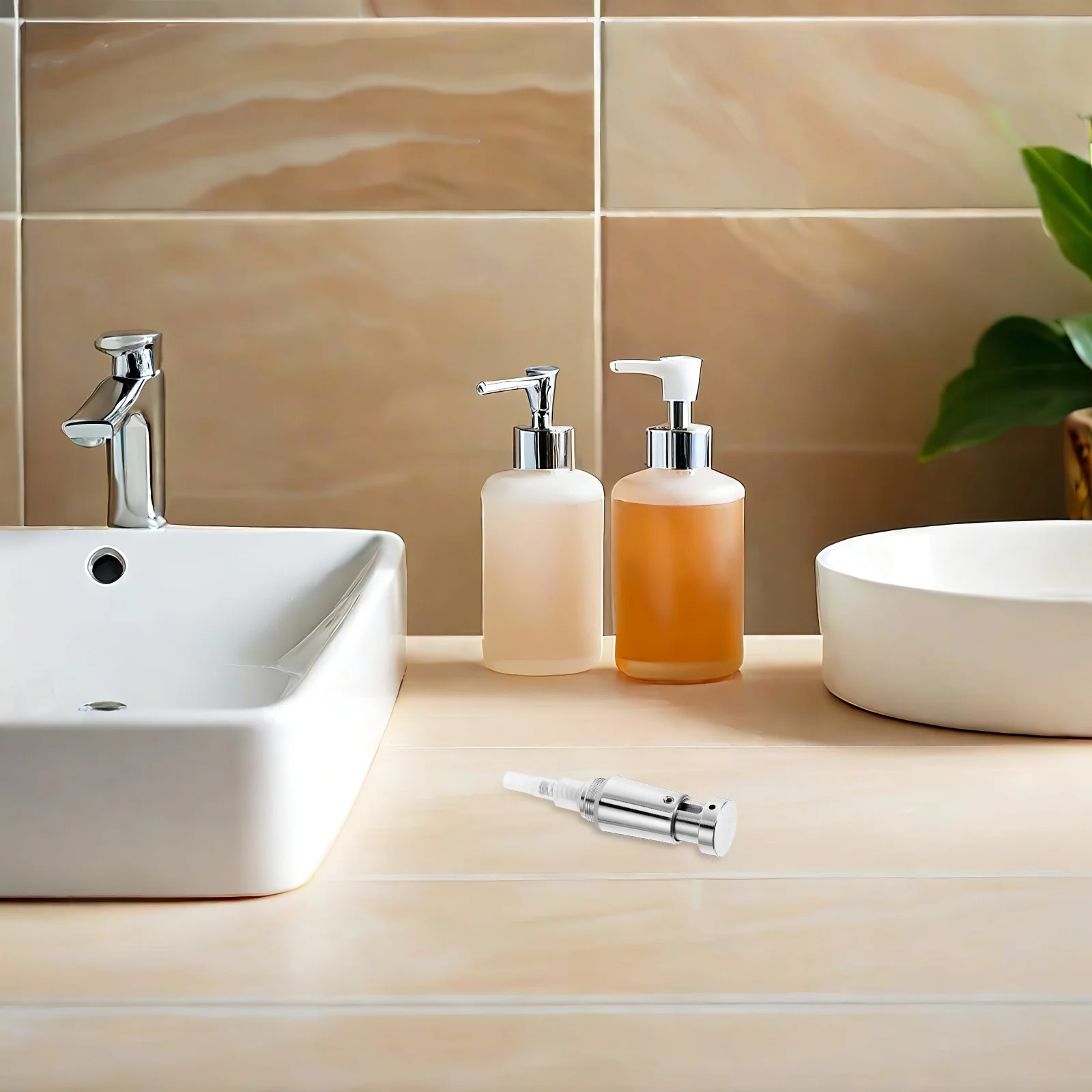 

Wall Mount Soap Dispenser Manual Pump Head Stainless Steel Replacement for 18Mm Neck Bottles Bathroom Hotel Soap Pump