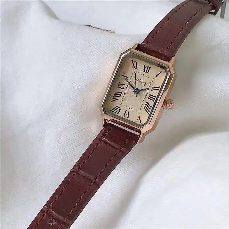 

Retro Roma Scale Women Watches 2022 Fashion Casual Rectangle Female Quartz Clock Vintage Brown Leather Ladies Wristwatches W9848