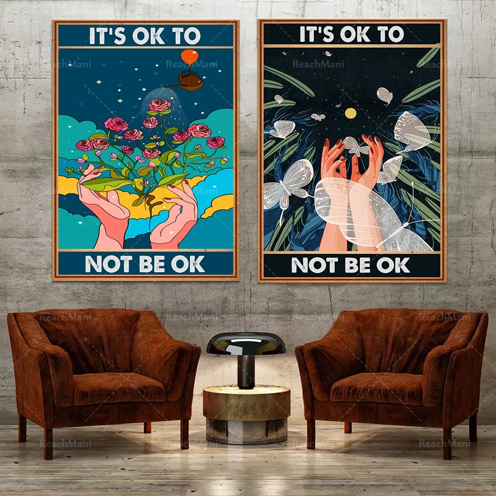 It's Okay To Not Be Oka Poster, Girl Sunflower Poster, Butterfly Poster, Mental Health Awareness, Mental Health Issues Poster