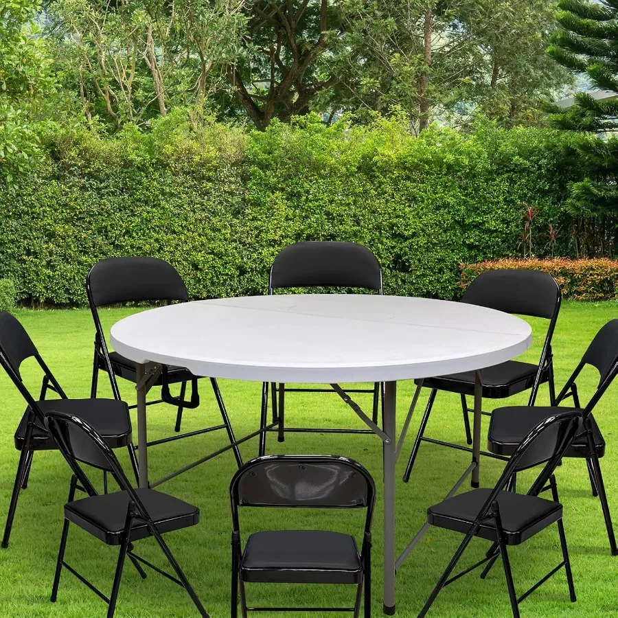 طاولة قابلة للطي مستديرة 4.5 قدم بقطر 54 بوصة للمناسبات والاستخدام التجاري طاولة طعام بلاستيكية بتصميم ثنائي الطي مثالية لنا