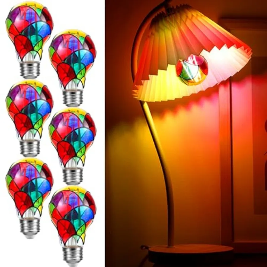 

Pcs Stained Glass Light Bulb E2 LED Multicolor Bulbs Vintage Rainbow Light w for Home Lighting Balcony Festive Atmosphere A19/A