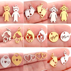 5Pcs/Lot Mother's Day Charms Heart/Mom/Boy/Girl/Family DIY Jewelry Pendants Stainless Steel Baby Foot Connectors Jewelry Making