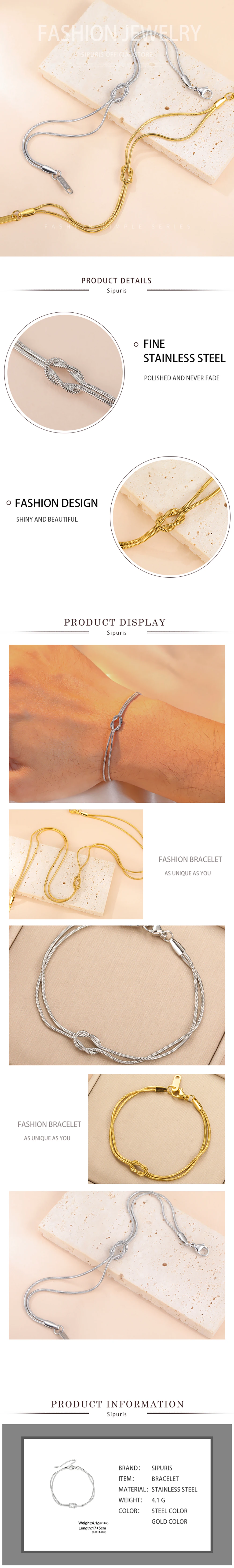 Sipuris Schlangenkette Damen Herren Armband Edelstahl Mode Goldfarbe Flexibler Geometrischer Schmuck Hochzeitsgeschenke Großhandel – Detail 5
