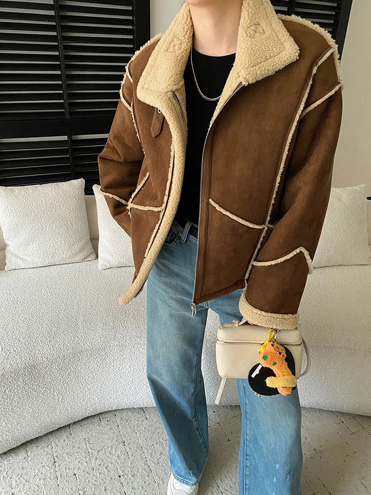 FANAN Office Lady Faux Fur Coats For Women Lapel Single Breasted Thick Warm Long Sleeve Temperament Jackets Winter New 2025