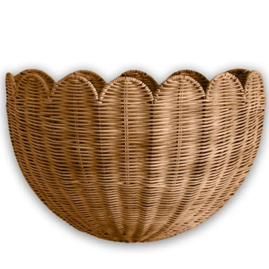 

Scalloped Wicker Hanging Basket - Hand Woven Wall Storage Basket for Nursery Living Room Bathroom - Mocca Home Decor Wall Hangi
