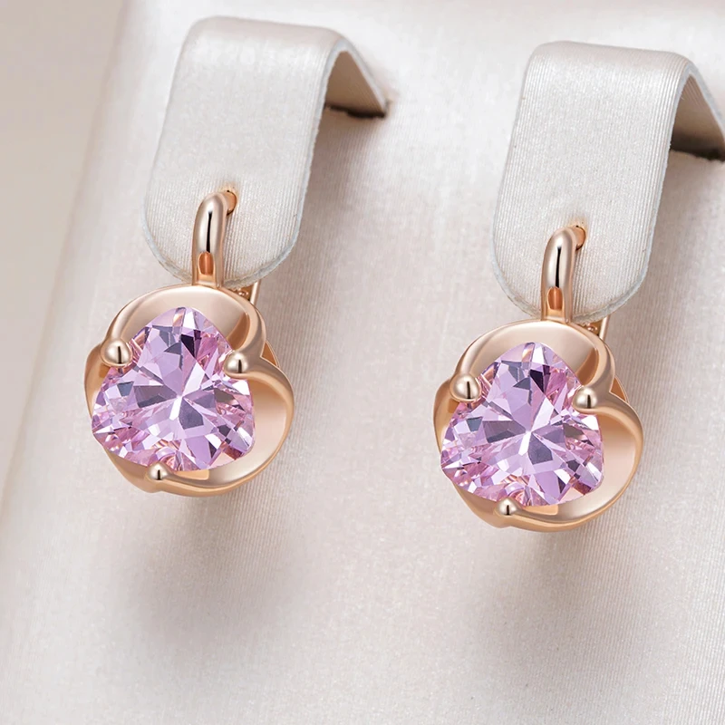 Wbmqda Geometric Pink Stone Small Earrings For Women 585 Rose Gold Color Wedding Party Shiny Jewelry Accessories