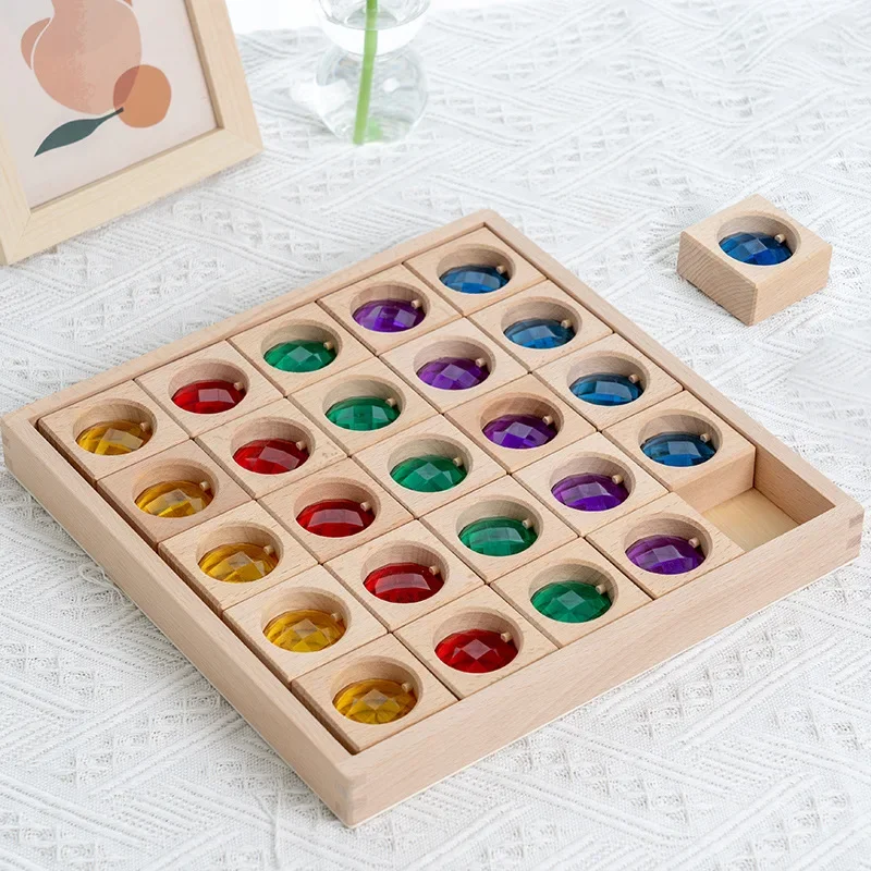 Large particle light-transmitting acrylic rainbow gemstone solid wood puzzle tool