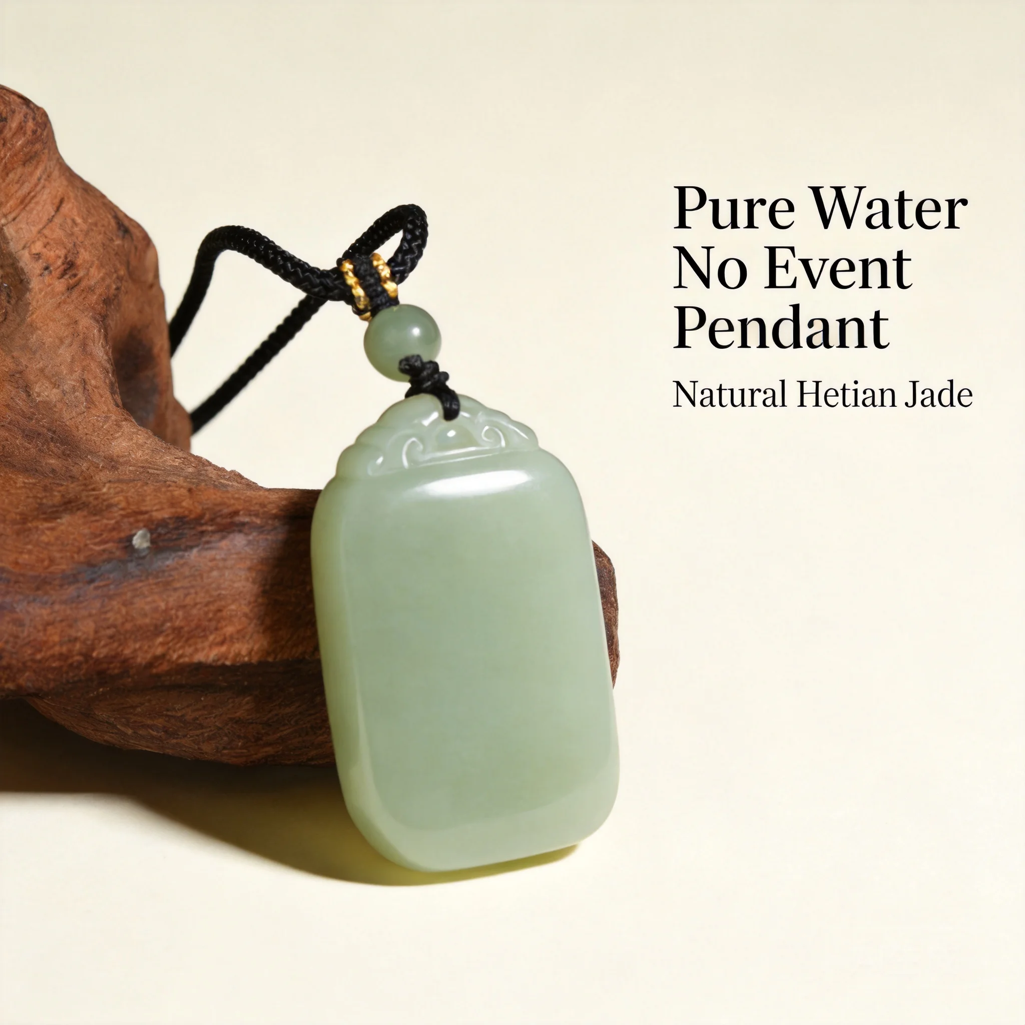 Natural Hetian Jade Hand Carved Peace Pendant Chinese Style Light Cyan Safety Tag Necklace Unisex Lucky Blessing Fortune Amulet