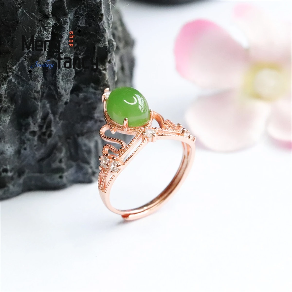 Natural S925 Silver Inlaid Hetian Jasper Egg Face Crown Ring Simple Generous Personalized Fashion Women Versatile Beauty Jewelry