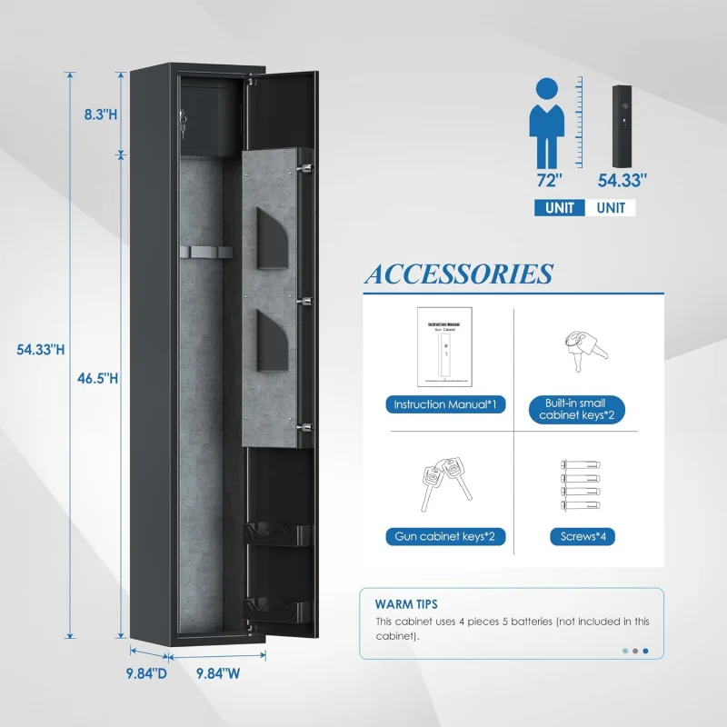 Home Rifle and Pistols Gun Safe with LED Light & Alarm System,Biometric Fingerprint ,Quick Access 1-3 Rifle 2 Pistol,Long Cabine