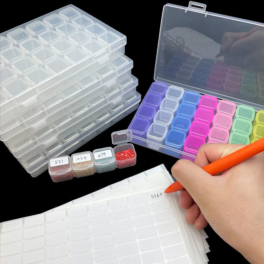 28-Gitter-Aufbewahrungsbox für Diamantmalwerkzeuge mit Trichter, Aufkleber, Stift, Diamantmalerei, Stickerei, Zubehör, Behälter – Detail 4