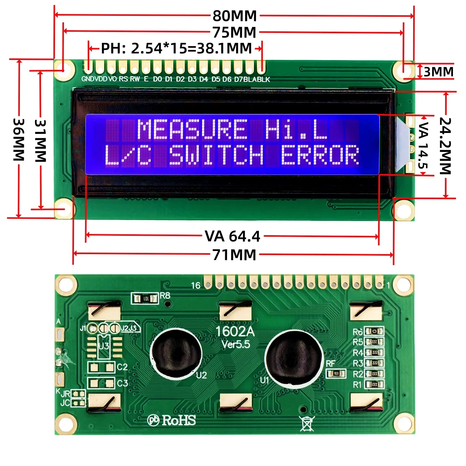 Imagem -02 - Módulo de Exibição Lcd para Arduino Controlador de Interface Hd44780 Lcd1602a 2004a 12864b 0802 16x2 20x4 Character Pcf8574 Iic I2c