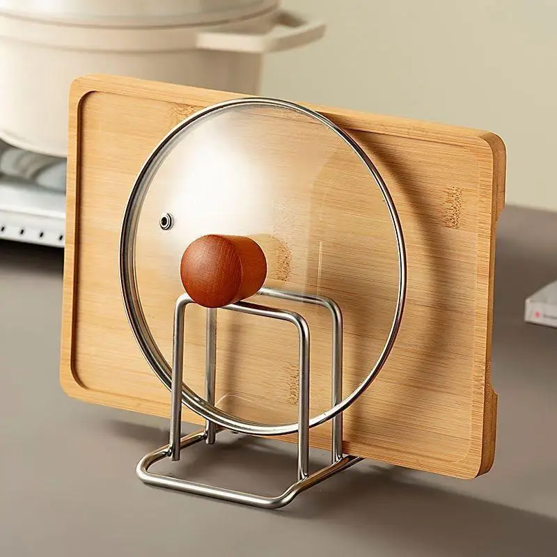 Estante de almacenamiento para encimera de cocina, soporte para tapas de ollas de acero inoxidable, estante para tablas de cortar, organizador duradero para tablas de verduras para uso doméstico