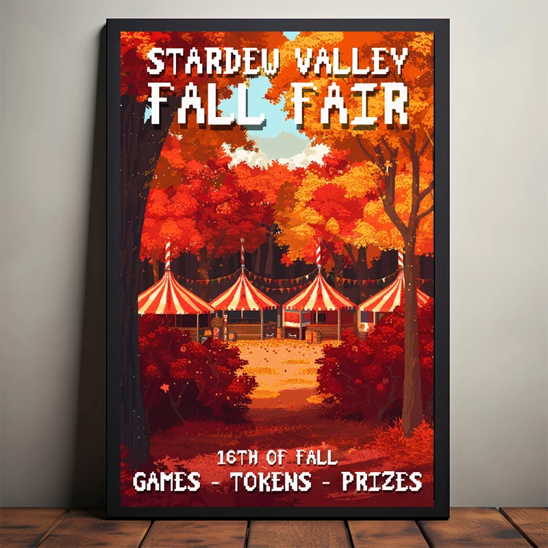 1PC frameless Moonlight Stardew Valley Festival Cartoon Ice Winter Forest Dessert Posters Canvas Paintings Print Wall Art Pictur