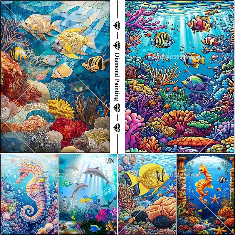 Underwater Landscape Diamond Painting Kits Seahorse Coral Reefs Diamond Art Full Rhinestones Sea Plants And Fish Handicraft Gift