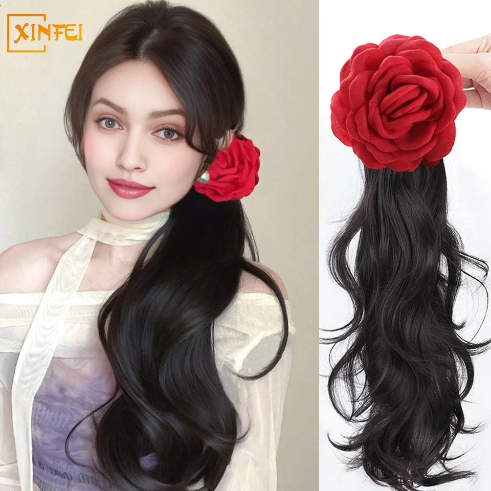 High-temperature Hair Synthetic Wig Women's Romantic Rose Gripping Clip Type Administrative Levels Big Waves Fluffy Ponytail