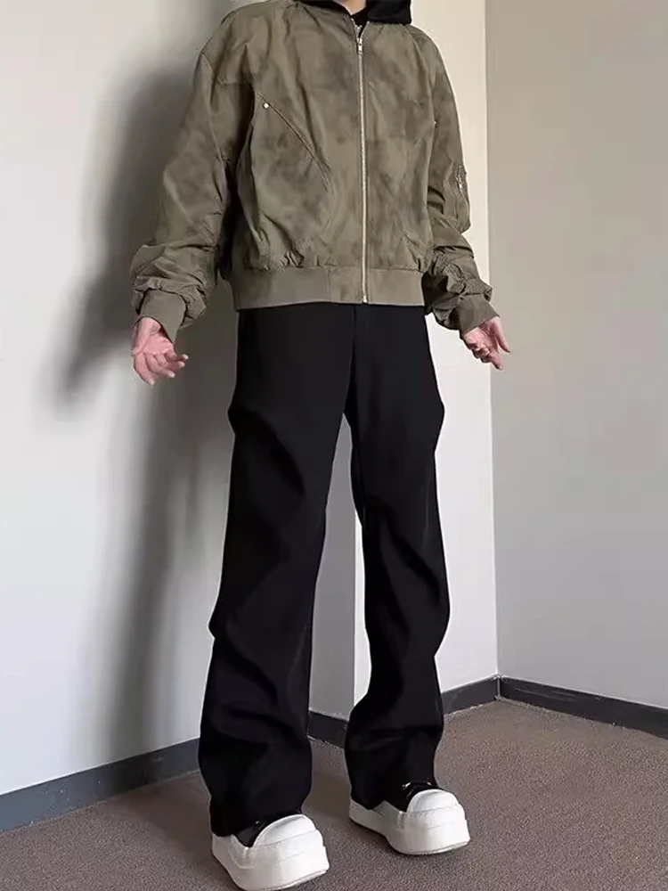 

Мужские повседневные брюки Cleanfit с высокой талией, расклешенными штанинами, плиссированные, модные, в уличном стиле, весенние, для отдыха, длинные