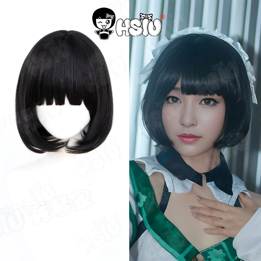 Katheryne Cosplay Wig HSIU 35cm short black hair Heat Resistant Synthetic Wig Game Genshin Impact Katheryne Cosplay Wig