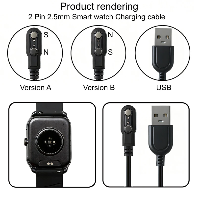 Magnetic Charging Cable (Version A & Version B) USB Charging Cable For 2 Pin 2.5mm Fitness Watches Smart Watch (Only 1pcs Work)