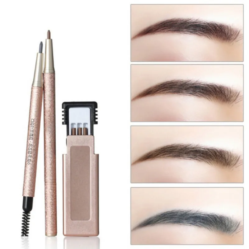 Automatic Eyebrow Pencil with 3 Stencils Waterproof Long Lasting Sweat-proof Cosmetics Refill Pigment Pro Eye Brow Makeup Kit