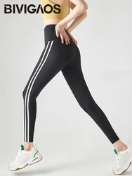 BIVIGAOS Skinny Side White Stripes Spring Autumn Running Shark Leggings Women Sports Casual Leggings Multicolor Fitness Leggings