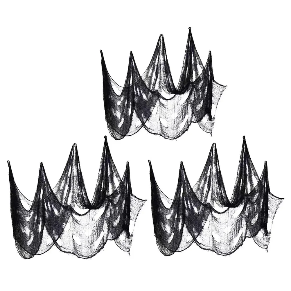 

3Pcs Halloween Scary Black Tattered Cloth Gauze Fabric Haunted Party Decor Large Drapes 180cm 240cm 400cm