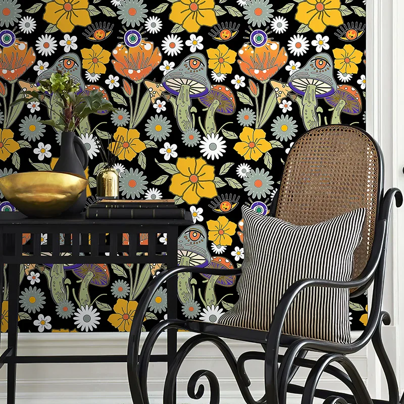 Warm Floral Peel and Stick Wallpaper Plant Mushroom Vinyl Self Adhesive Paper for Bedroom Bathroom Wall Decorations