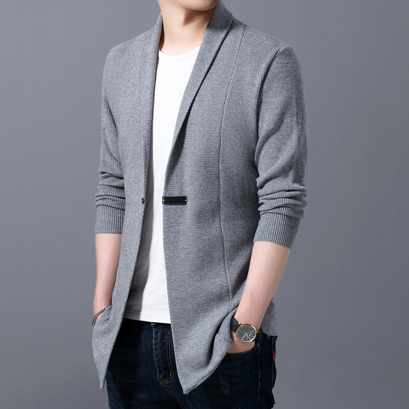 

Mens Long Cardigan Sweaters Spring Autumn Casual Cardigan Jacket Man Solid Color Sweater Windbreaker Single Button Coats
