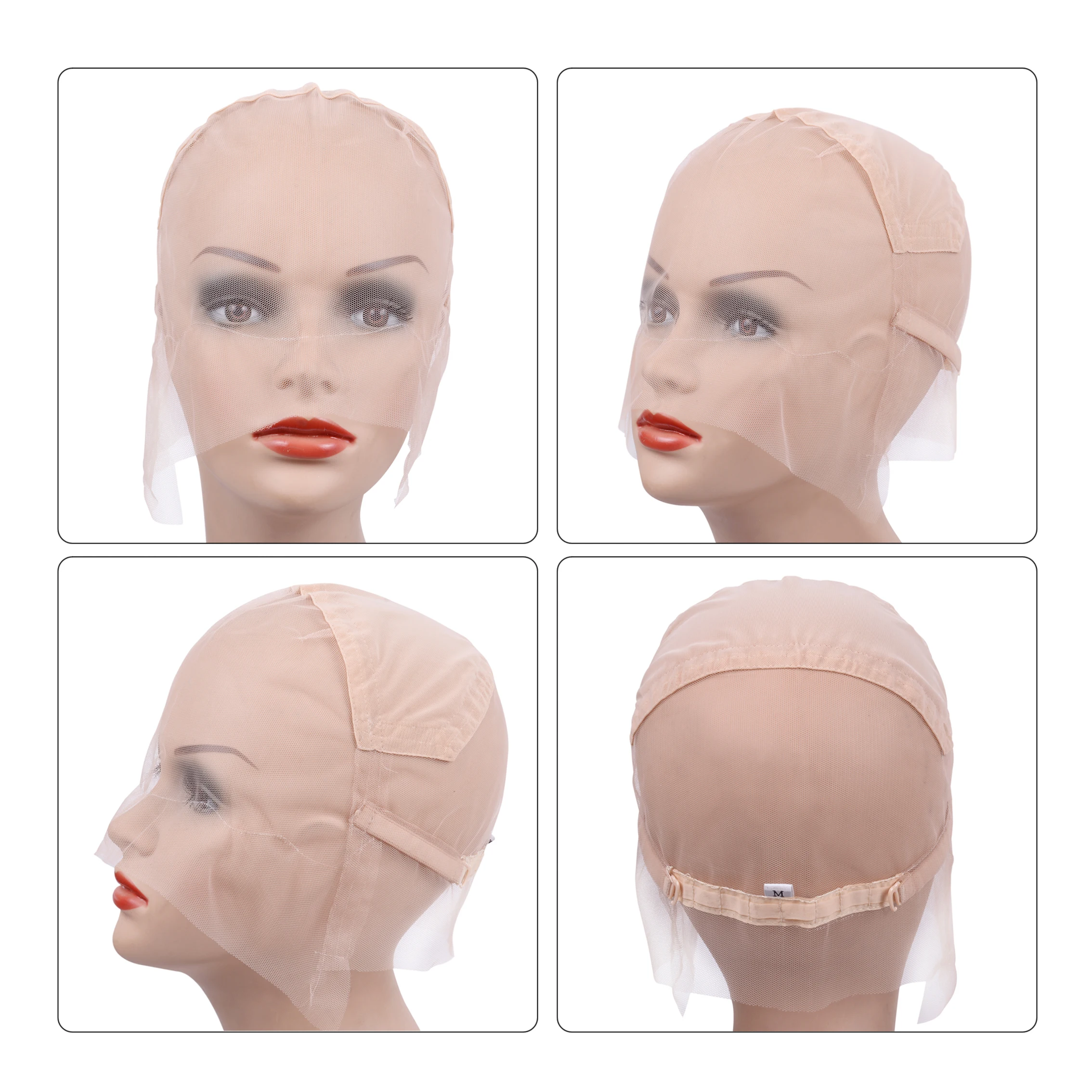 1Pc Beige Full Lace Wig Cap Base For Making Full  Hand Made Wigs With Adjustable Straps Glueless Weaving Cap Customize Hairnets