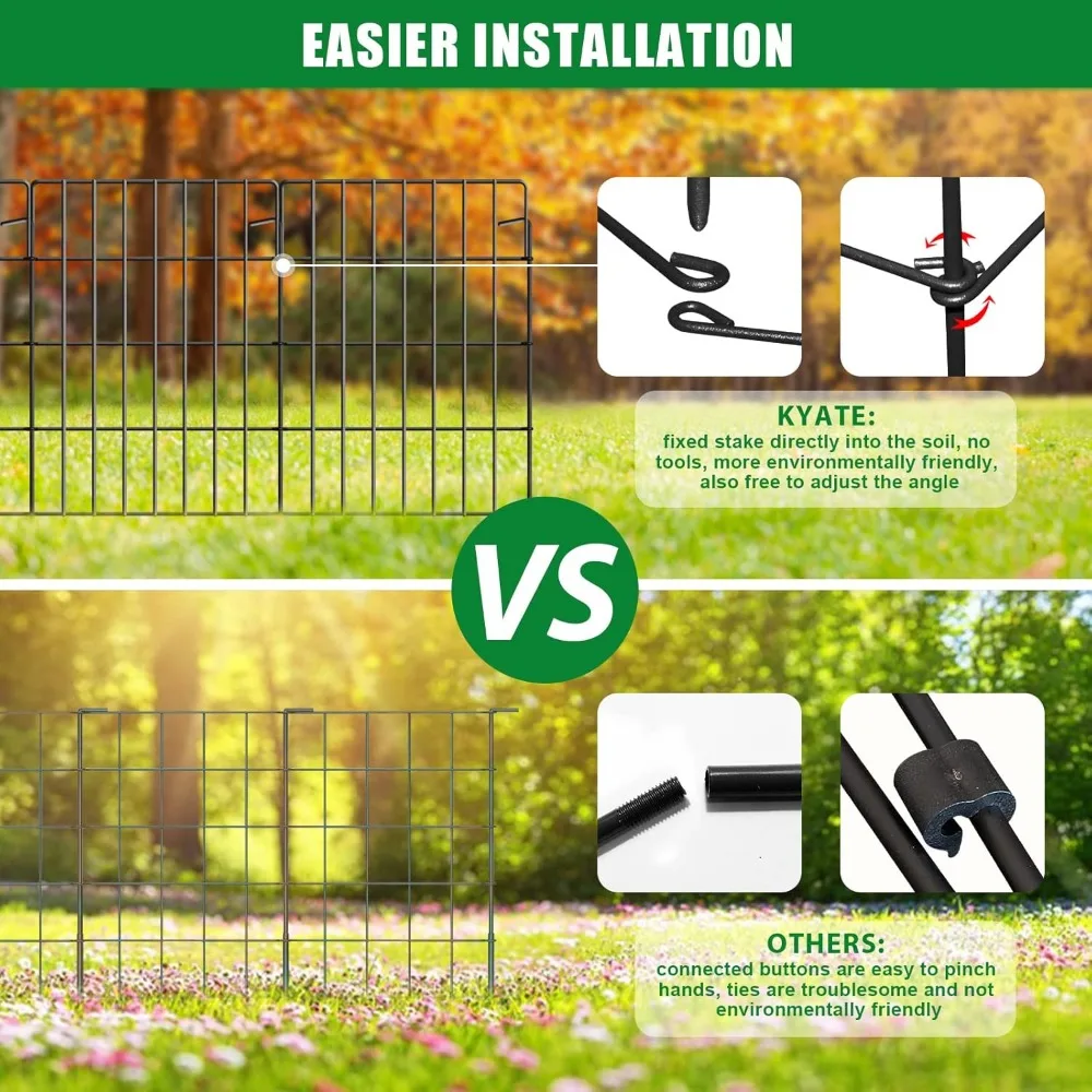 

30 Pack Decorative Garden Fence Total 32.5ft (L) x 24in (H) 1.44" Gap Metal Wire Rustproof Small Animal Barrier Fence Patio