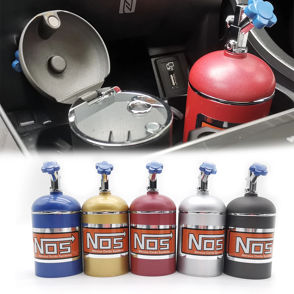 NOS bottled car ashtray cigarette smoke car ashtray trash can storage metal ashtray, suitable for Honda, Toyota, BMW, Kia, Alpha