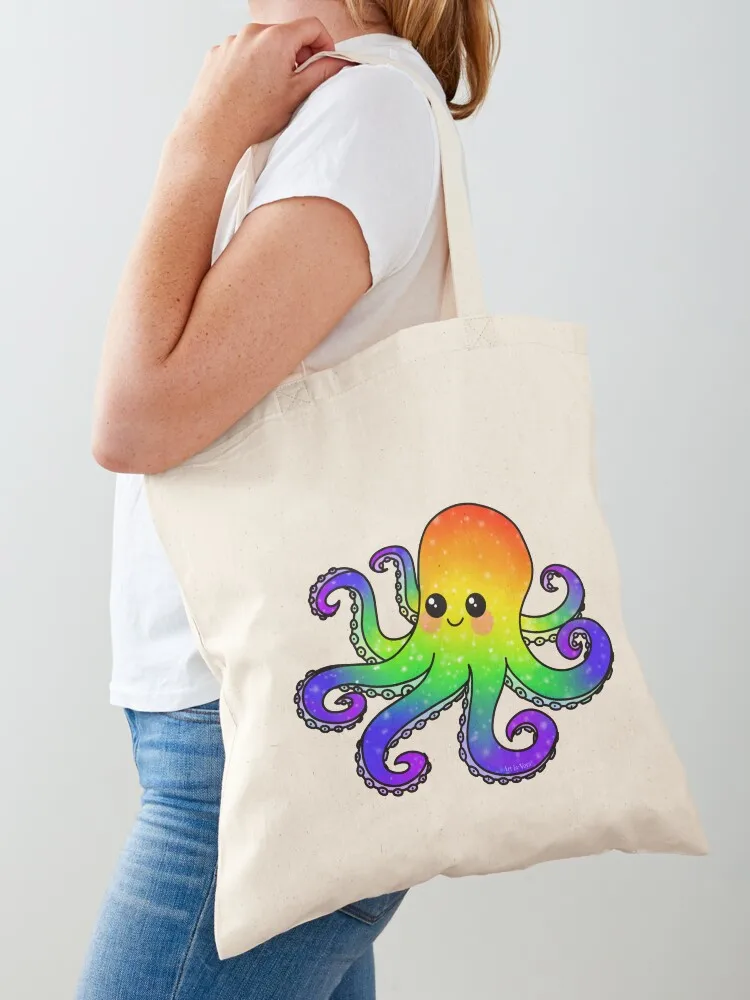 Rainbow Octopus Tote Bag eco bag folding women bag personalized tote Canvas shoulder Canvas Tote