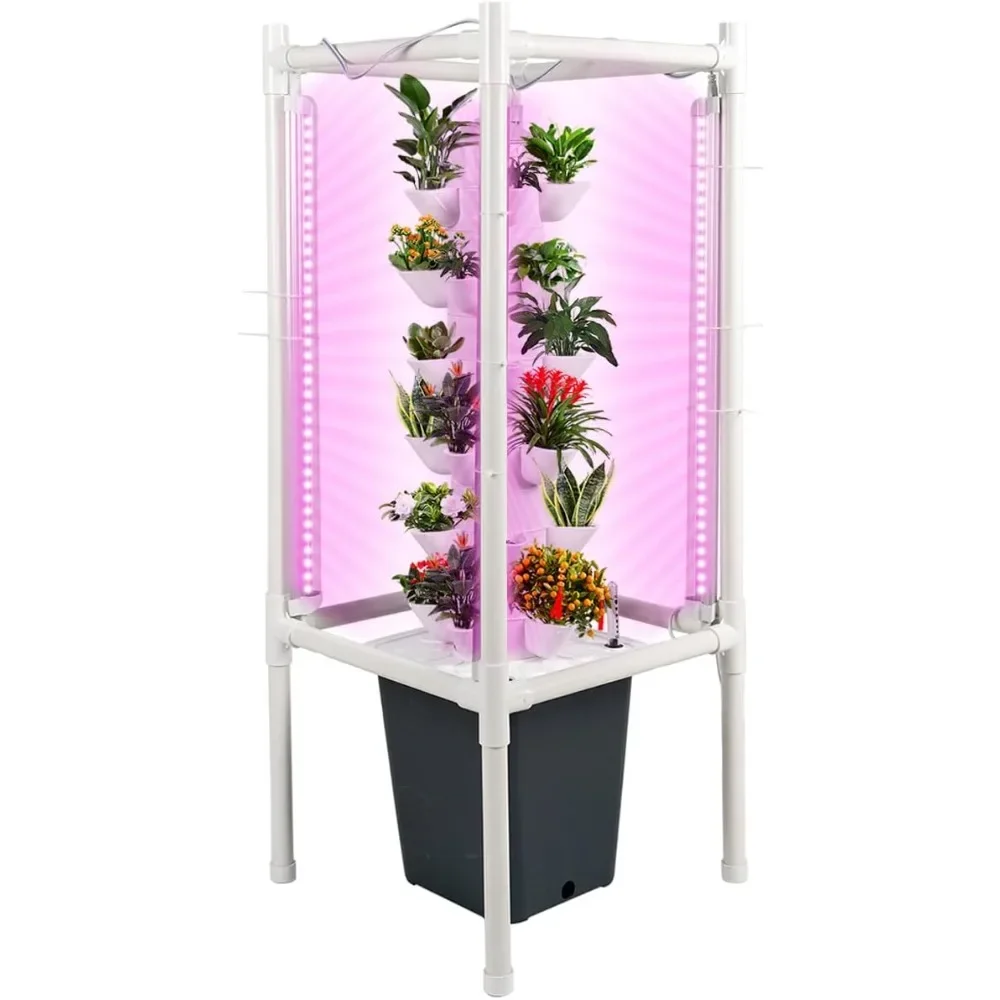 Hydroponic Tower Garden Vertical Planting System Kit, 30 Indoor Horticultural Pods, LED Growth Lights, Smart Plug