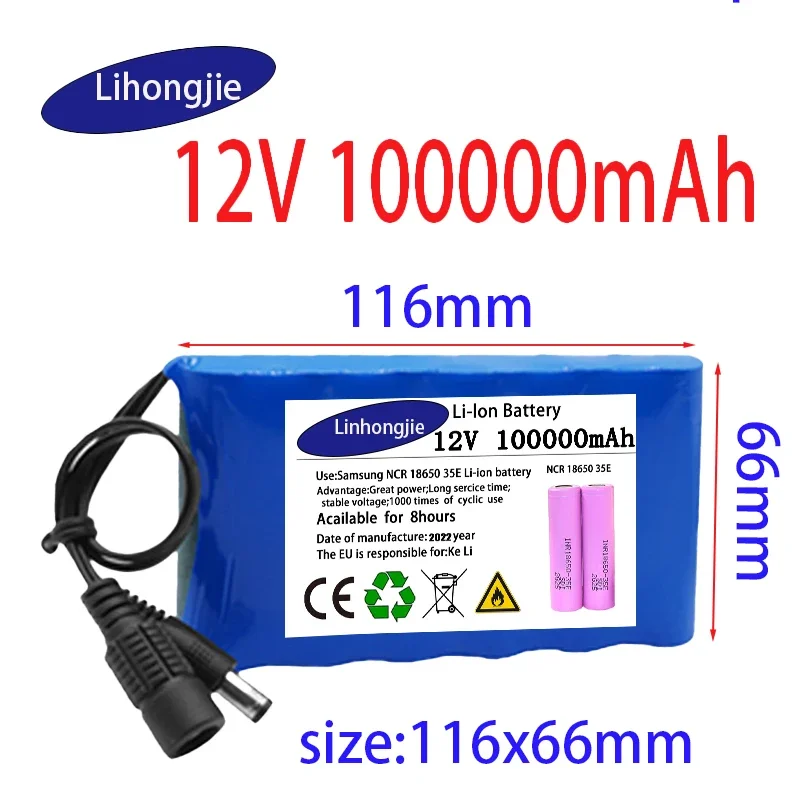 Original portable 12V 100000mAh rechargeable lithium-ion battery, suitable for closed-circuit television cameras and remote cont