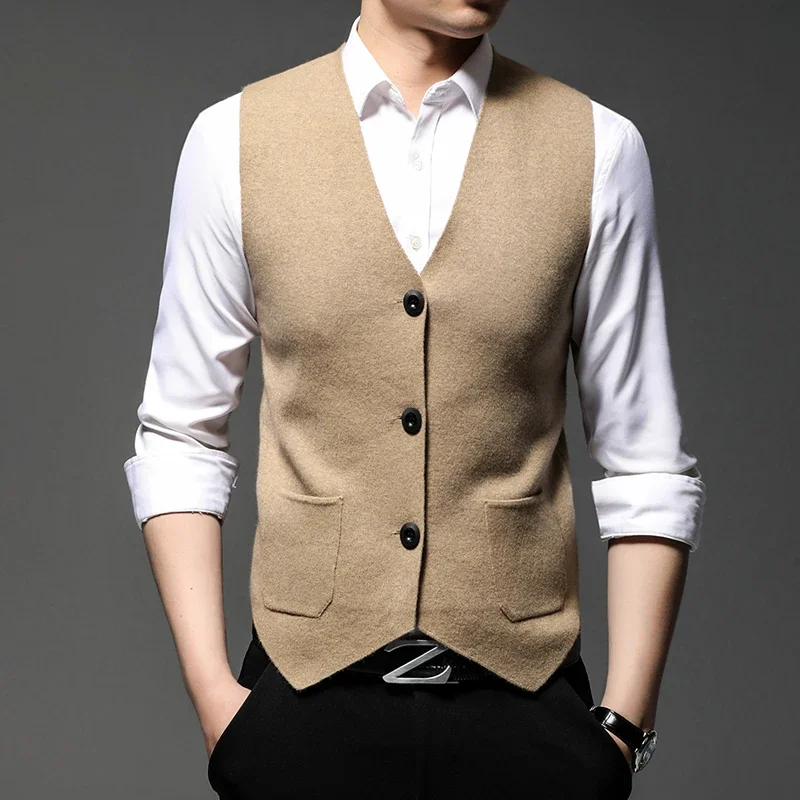 

Men Sleeveless Sweater Vest Slim Men Knitted Cardigan Vests Bussiness Casual Solid Color Male Waistcoat Wool Clothing 3XL