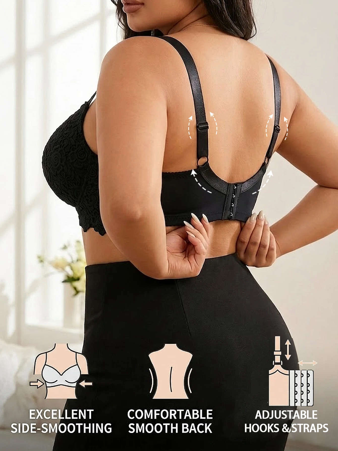 Women Plus Size Floral Push Up Bra Underwire Side Support Anti-Sagging with Wide Adjustable Straps Full Cup Brassiere view 3
