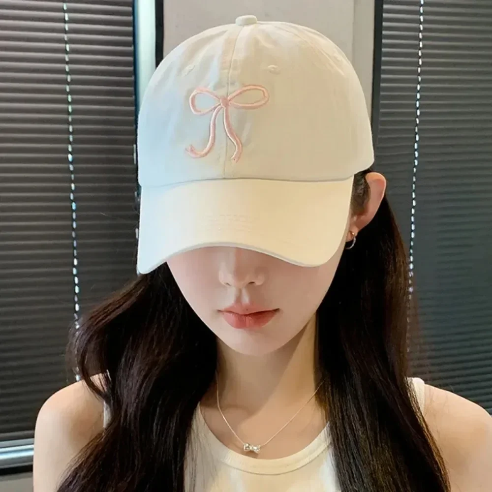 

Korean Bow Embroidery Baseball Cap - Women's Solid Color Snapback Hat, Breathable Cotton Peaked Visor for Outdoor 야구 모자