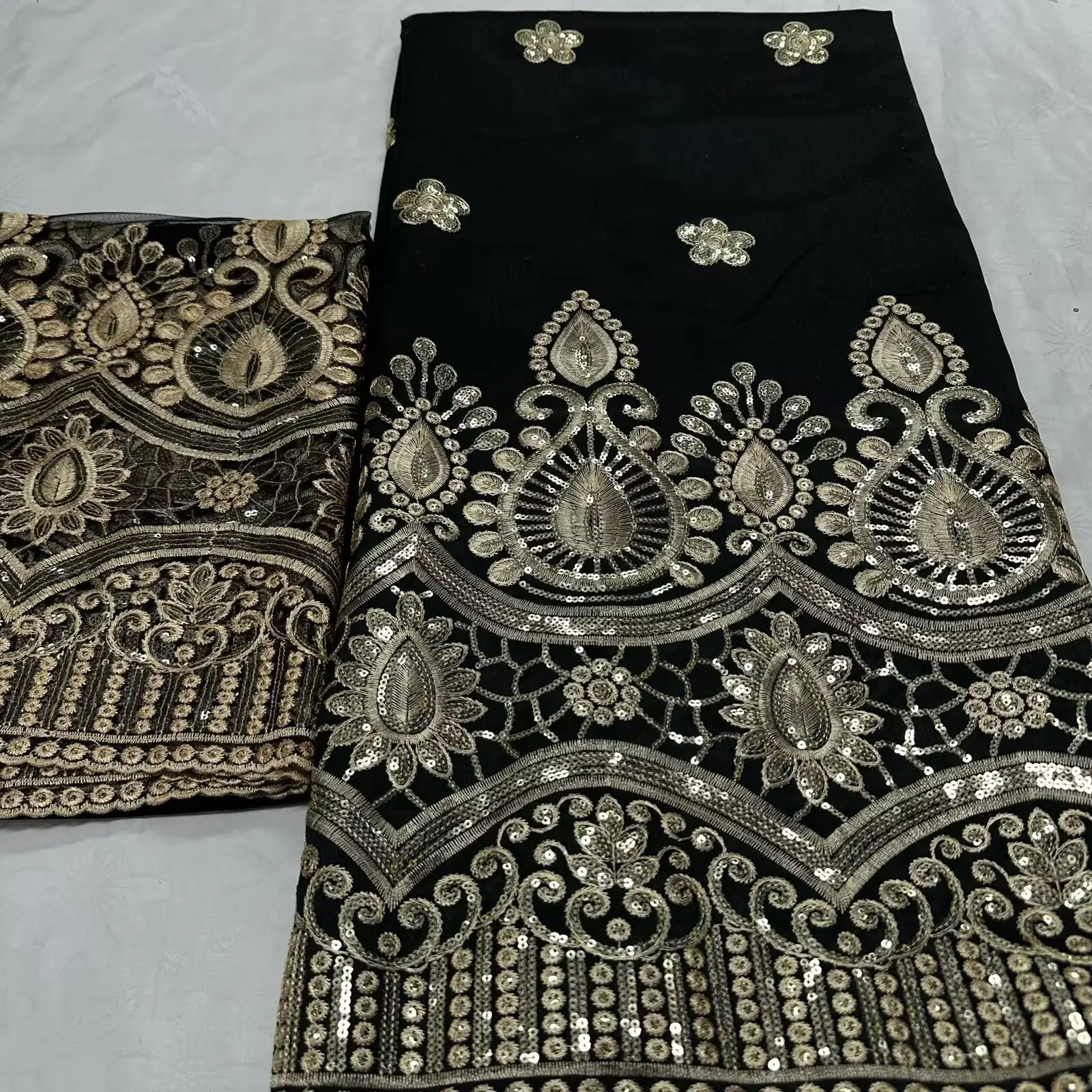 

French Lace ,African George Lace Black Indian silk George lace fabric Embroidery And Net lace Set 5+2 Yards