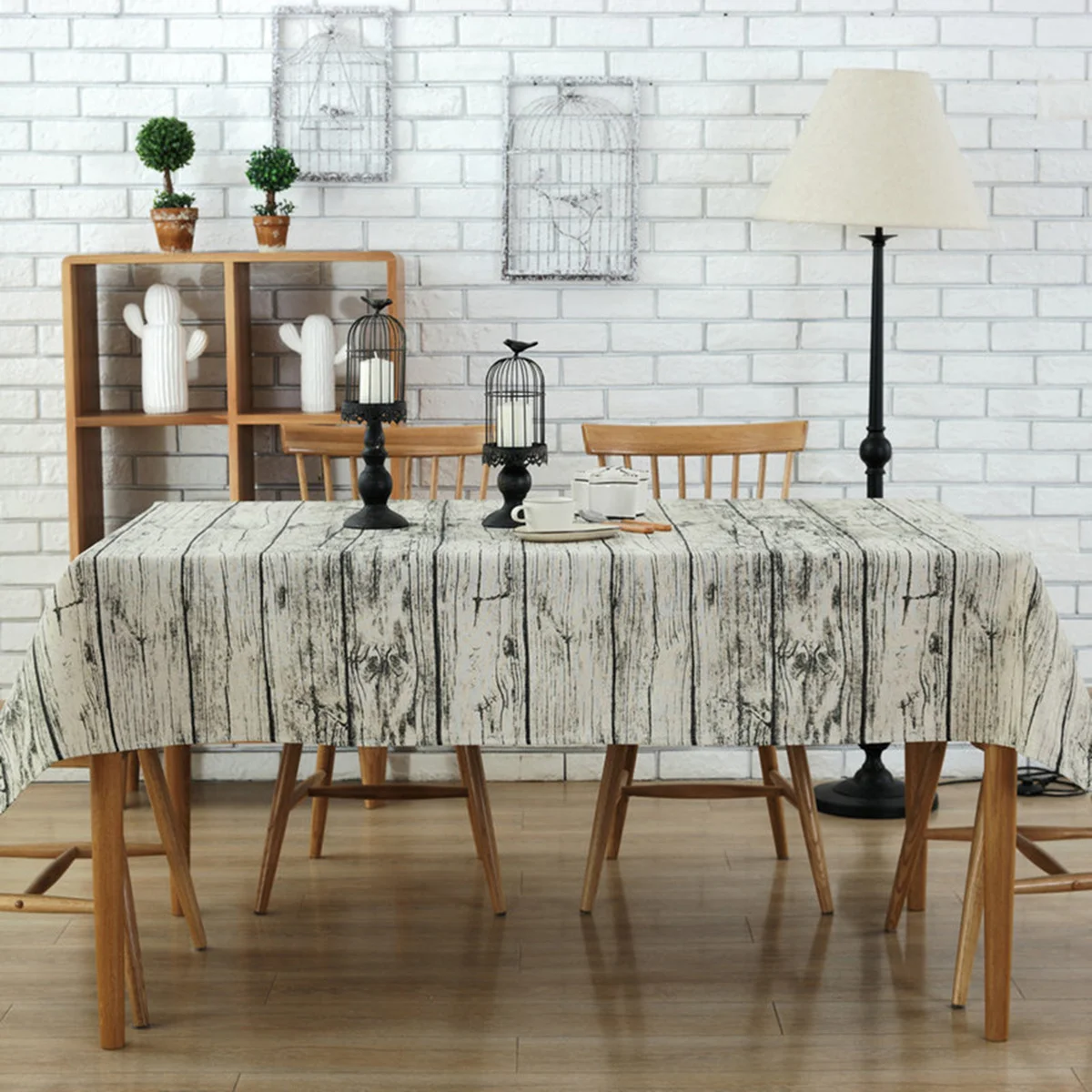 

140x220cm Linen Tablecloth Wood Grain Design Vintage Style Washable Table Cover for Dining Table Outdoor Picnic Desk Holiday