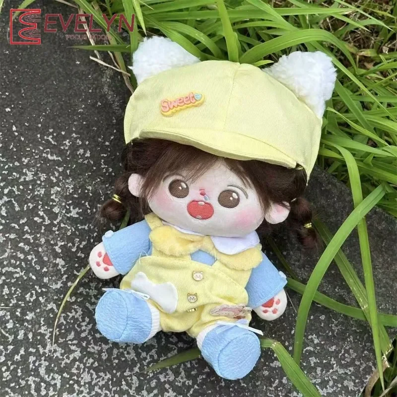 Evelyn 20cm cotton doll clothes, children's clothing set, yellow overalls, spring countryside cute doll, doll replacement outfit