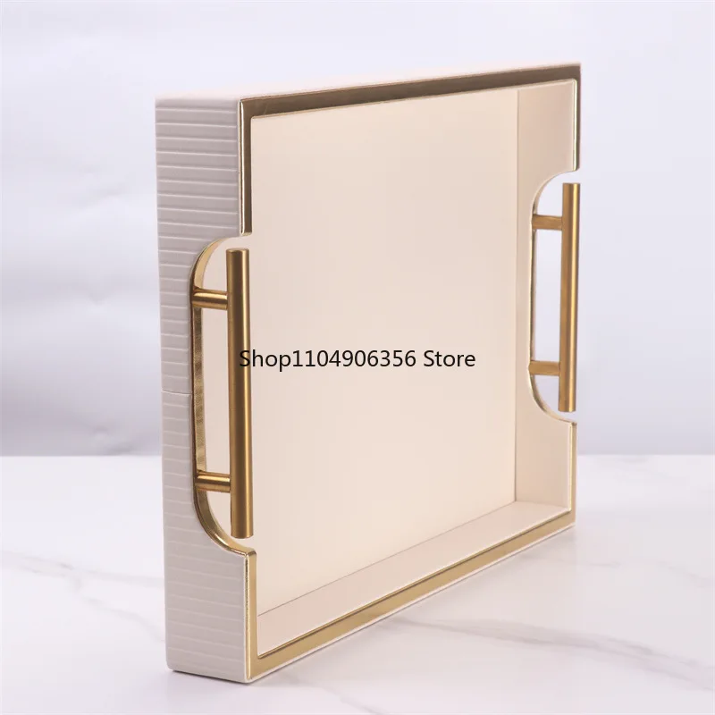 صينية زخرفية جلدية منزلية مبتكرة، صينية تخزين مدخل غرفة المعيشة، صينية تخزين طاولة القهوة لغرفة النموذج، صينية الشاي #2