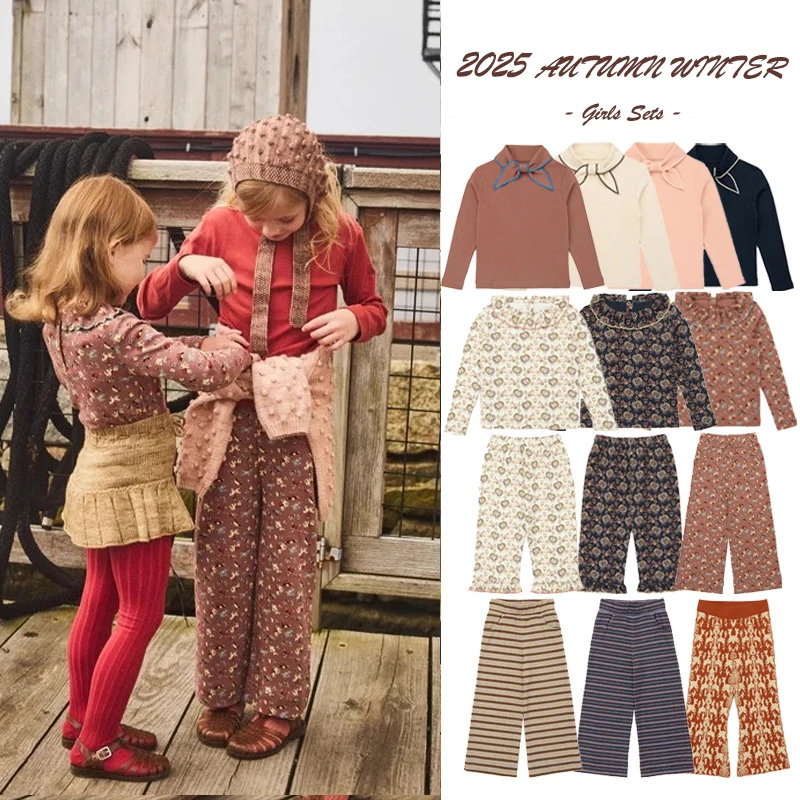 

Girls Layering Tee 2025 Autumn Clothing New MP Sweet Girls' Bow Top Bottom Shirt Long Sleeved T-shirt Long Pants Kid's Clothing