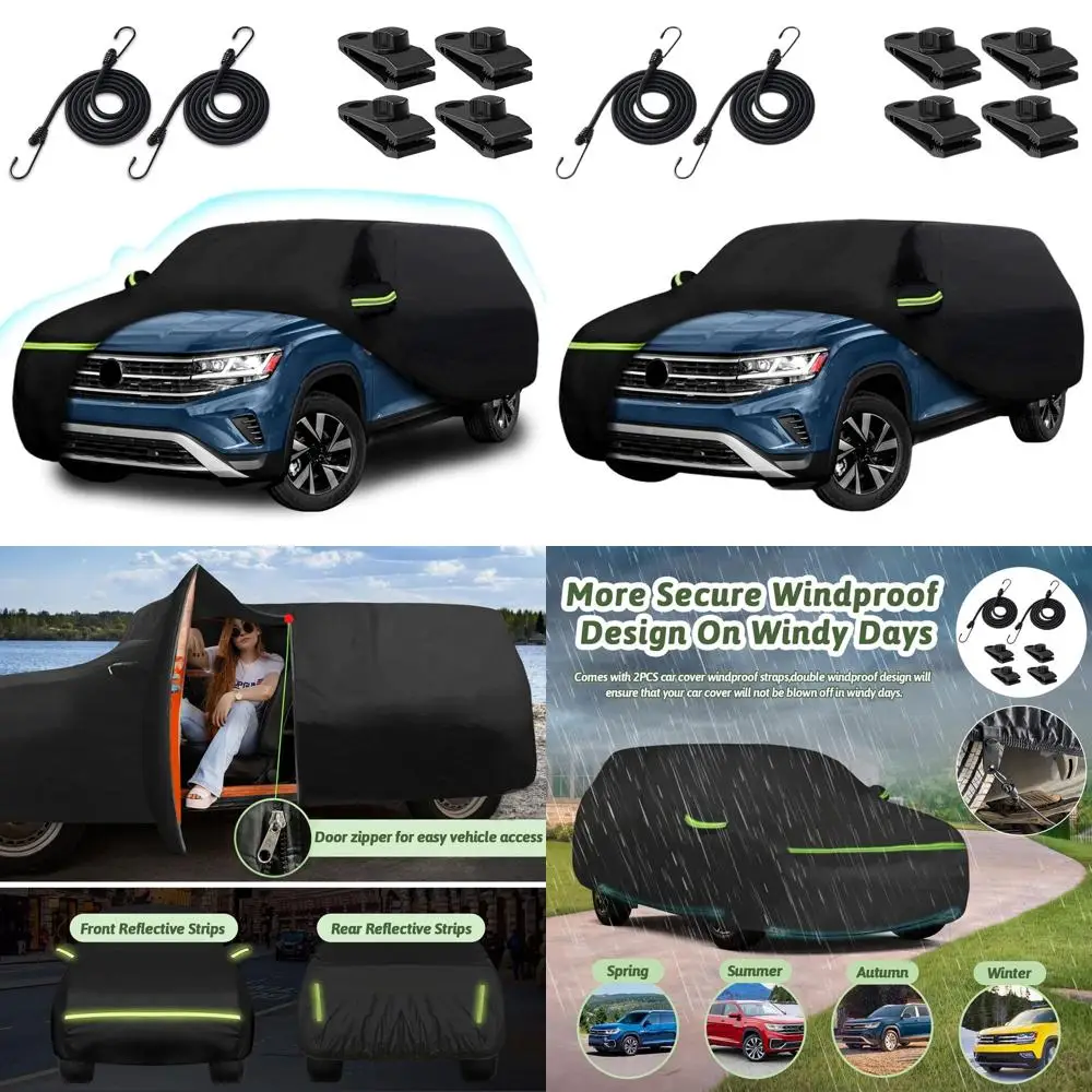 

Водонепроницаемый 6-слойный чехол для автомобиля 210T для моделей 2017-2025 годов — защита от УФ-излучения, пыли, снега с ветрозащитными ремнями и доступом к двери на молнии