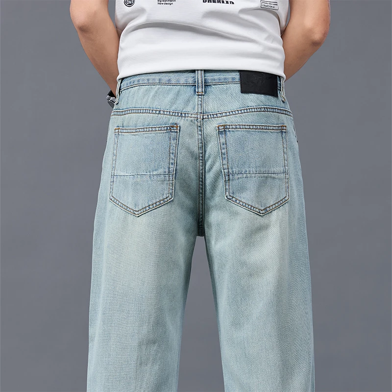 

Men's Summer Street Loose Straight Fit Wide Leg Rayon Ice Silk Jeans Lightweight Flowing Casual Spring Fashion Design Long Pants