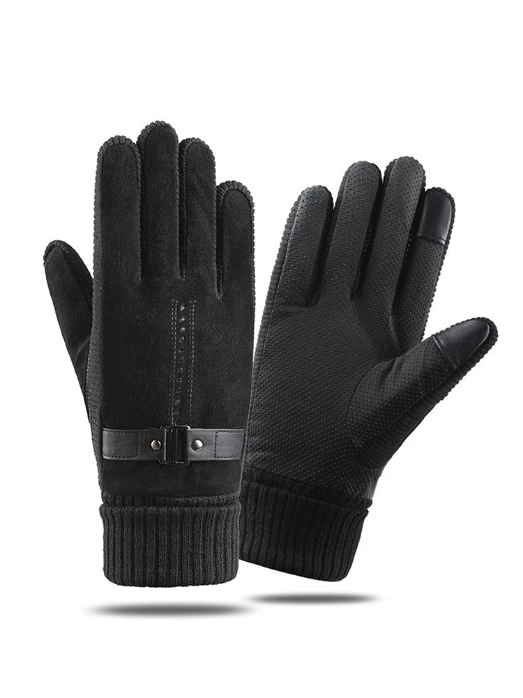 Winter Thermal Fleece-Lined Thickened Windproof Men's Touchscreen Motorcycle Riding Gloves