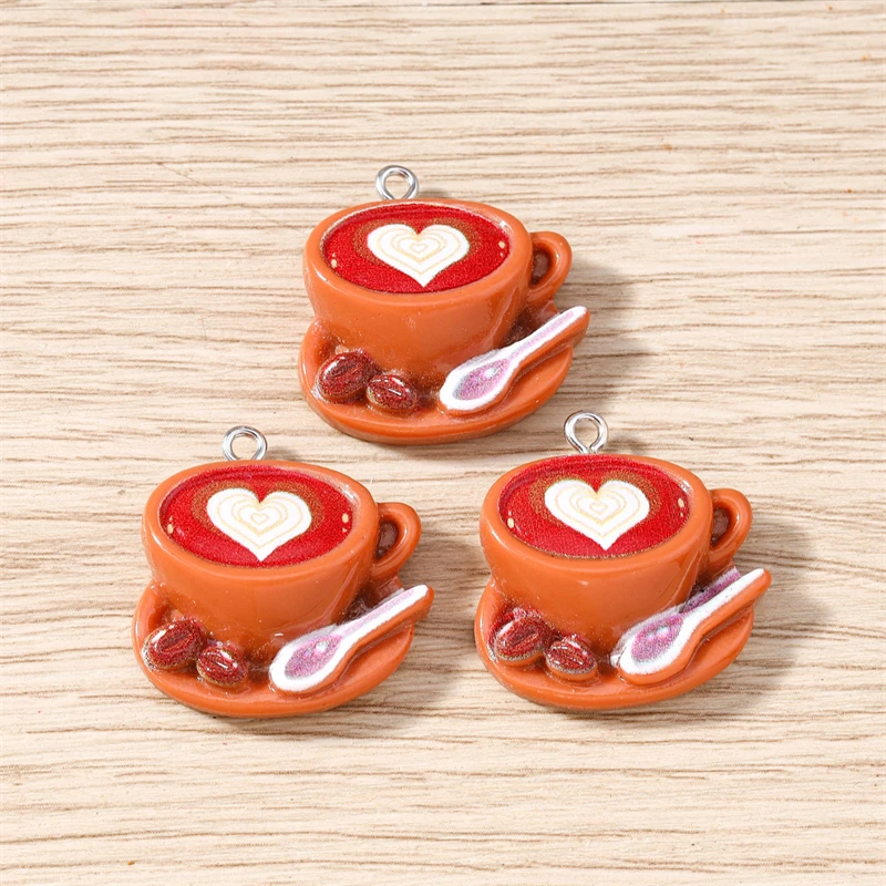 10 Stück niedliche Resin-Kaffeetassen-Anhänger für die Schmuckherstellung, Tropfenohrringe, Halsketten, Armbänder, DIY-Handwerksaccessoires – Detail 3