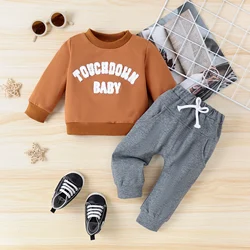 2PCS Spring And Autumn 0-3 Years Old Boys And Babies Fashionable Casual Towel Embroidery Letter Color Matching Sweater Set