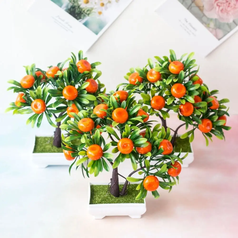 1 PCS Creative Artificial Orange Tree Durable Plastic Fruit Plant Potted Simple Handmade Simulation Tree Ornaments