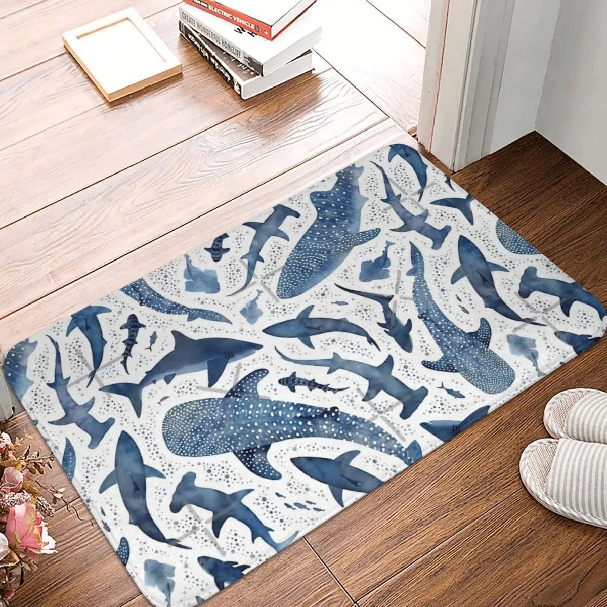 Monochrome Blue Watercolour Facecloth Non-Slip Floor Mat FireplaceThick And Comfortable, Durable Foot Mats